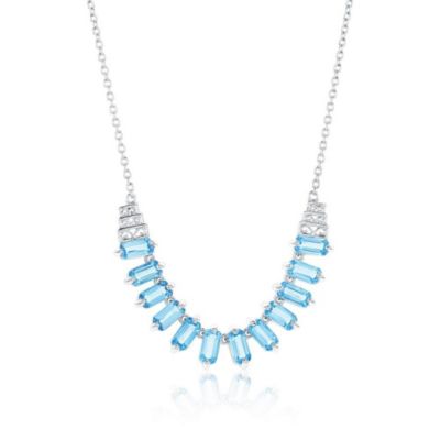 Simona Sterling Silver, Baguette Designed Gem Necklace - Blue topaz