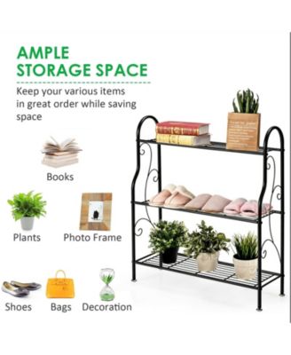 3-Tier Scrollwork Designed Metal Plant Stand-Black