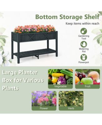 Pots & Planters Poly Wood Elevated Planter Box with Legs Storage Shelf Drainage Holes-Black