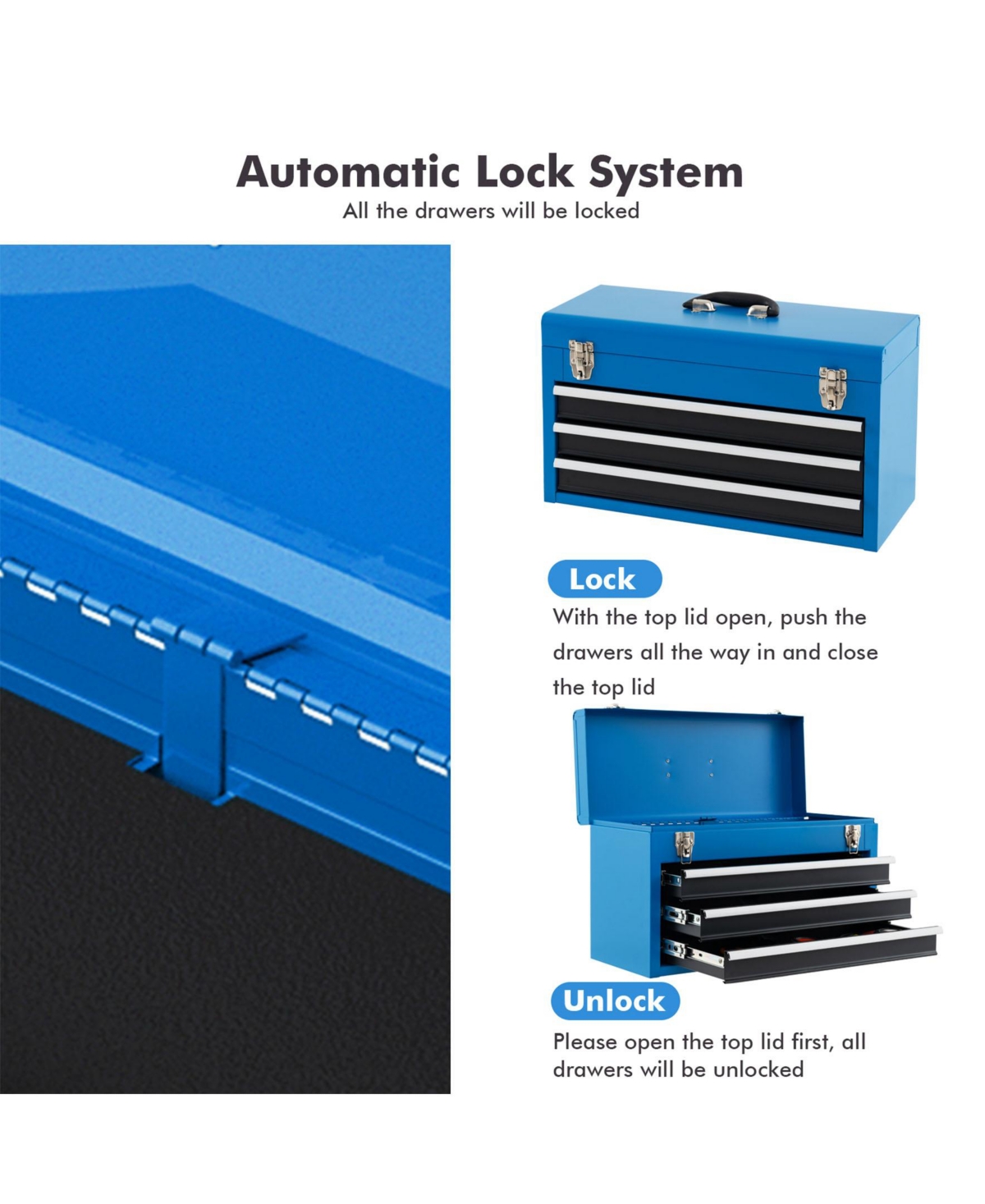 Sugift Portable Garage Mechanic Tool Cabinet Box with 3