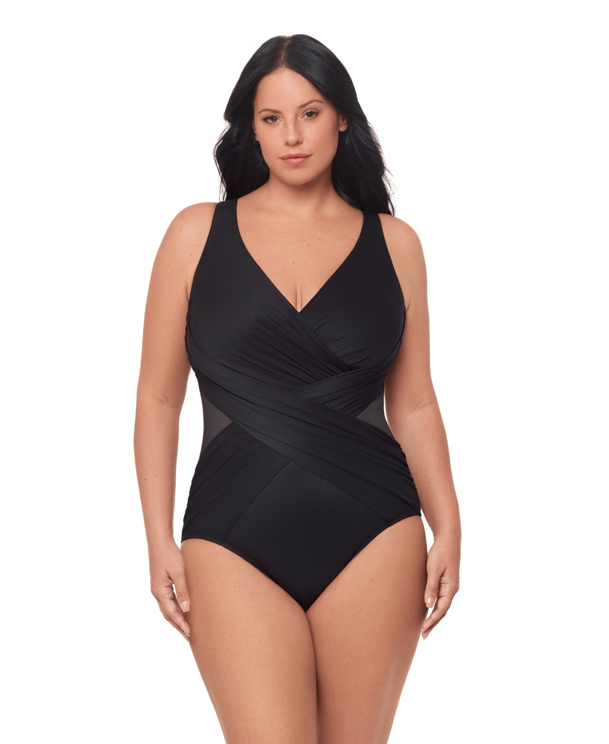 Miraclesuit Women's Plus Illustionists Crossover Tummy Control One Piece Swimsuit
