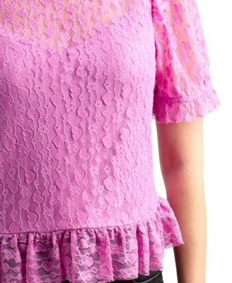 Junior's Heart Lace Puff Short-Sleeve Top