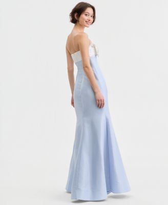 Juniors' Beaded Bow Horsehair Hem Gown