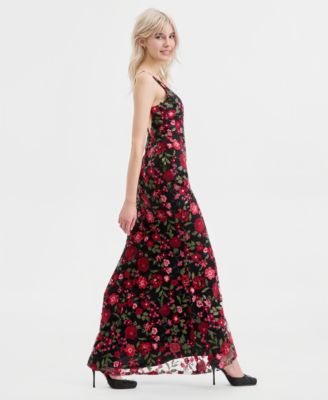 Juniors' Embroidered Sequined Gown