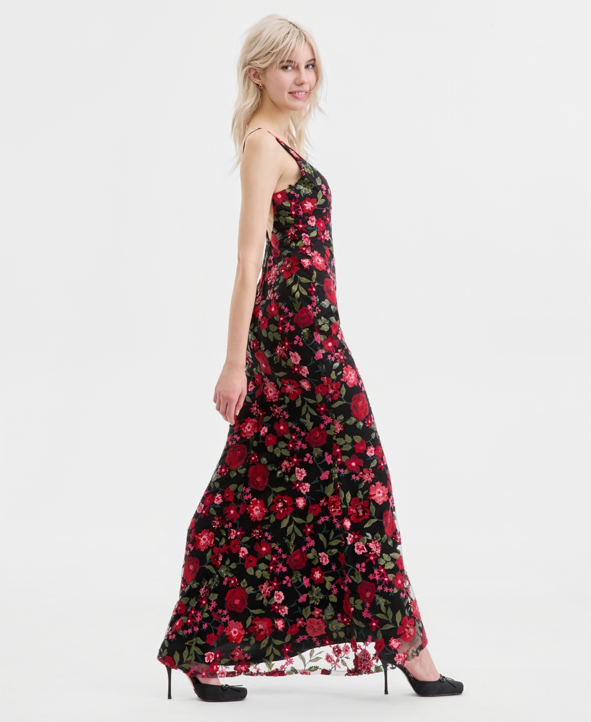 City Studios Juniors' Embroidered Sequined Gown, Created for Macy's