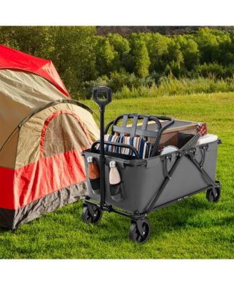 Collapsible Folding Wagon Cart with Adjustable Handlebar-Gray