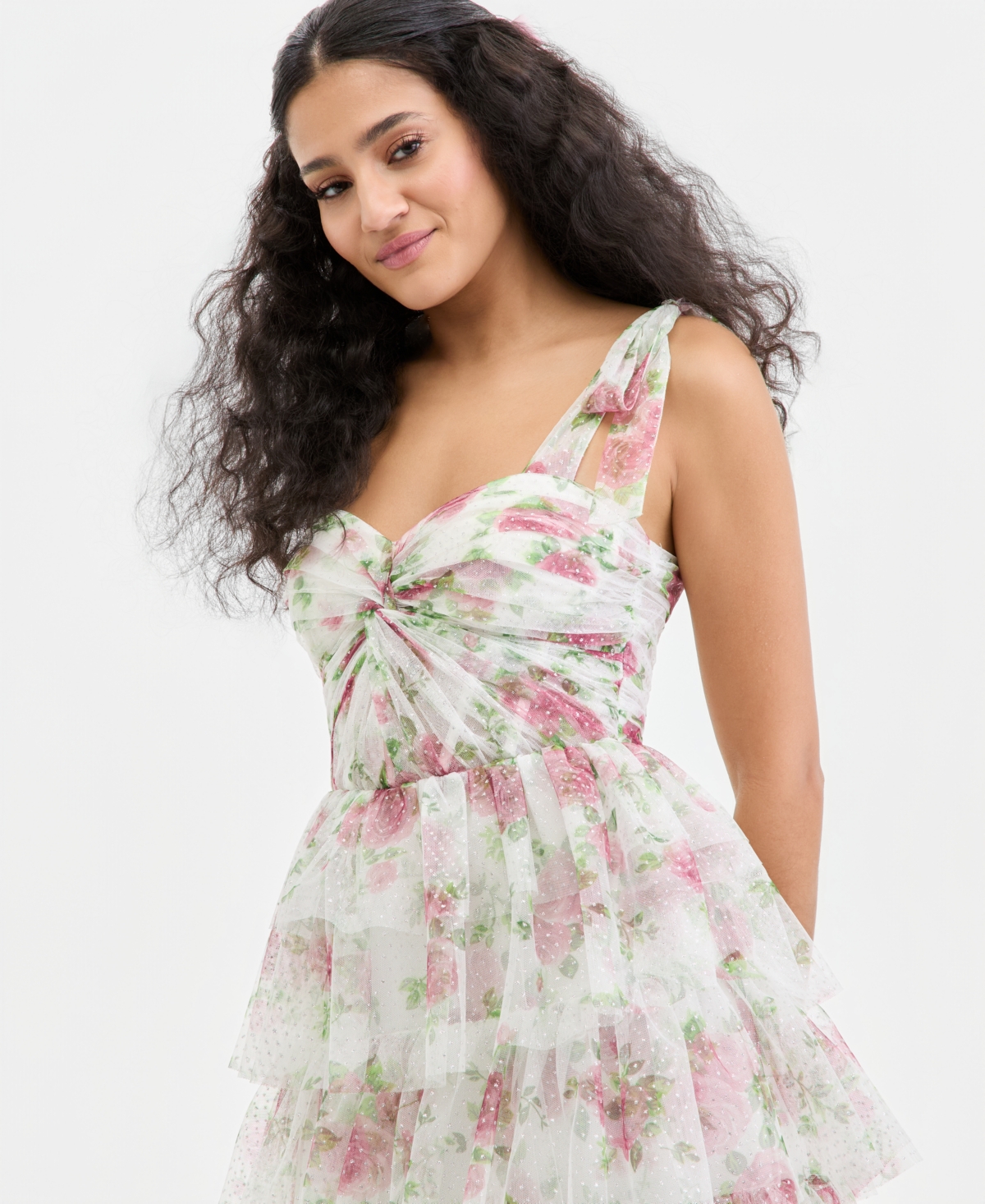 City Studios Juniors' Tiered Glitter-Mesh Gown, Created for Macy's