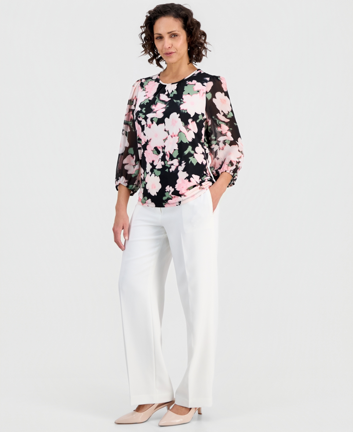 Kasper Women's Floral-Print 3/4-Sleeve Top