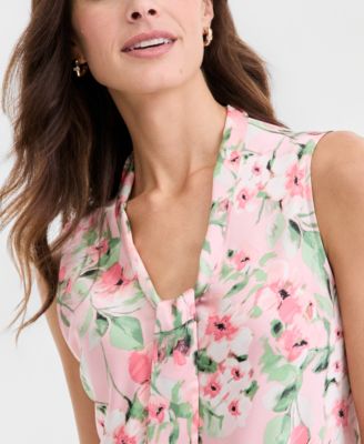 Women's Floral Sleeveless Tie-Front Blouse