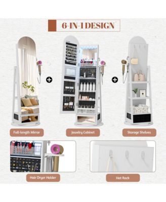 360&deg; Rotating Jewelry Cabinet with LED Lighting & Lockable Full-Length Mirror