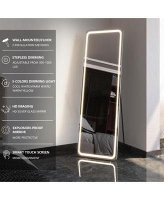 LED Full-Length Mirror with Stand, Suitable for Outfit Checks.