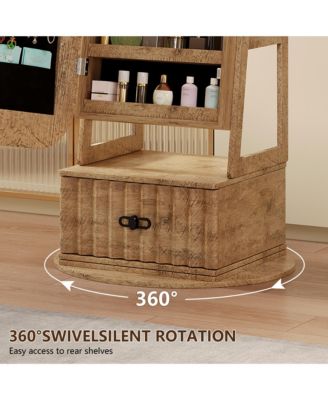 Arched LED Jewelry Armoire with Mirror and Drawers