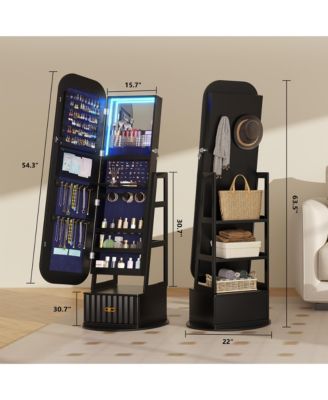 Arched LED Jewelry Armoire with Mirror and Drawers