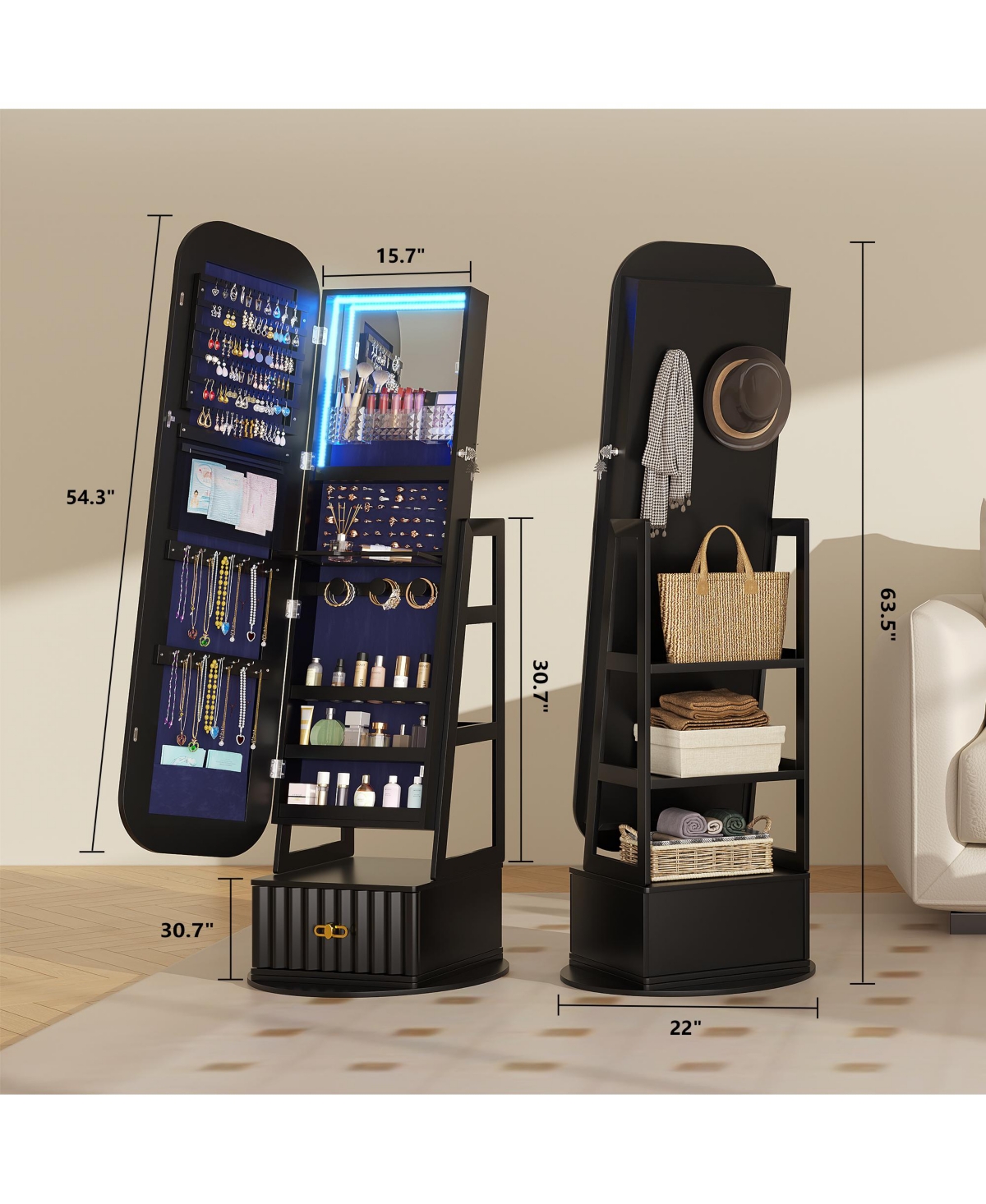 Vlsrka Full-length mirror with wooden frame for floor standing or wall mounting