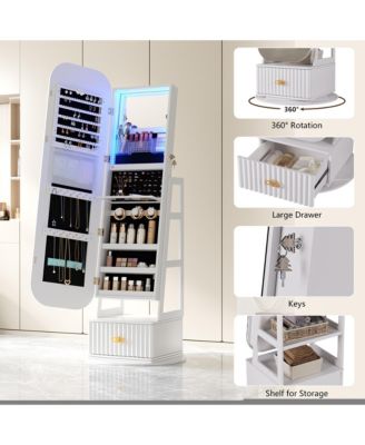360&deg; Swivel Jewelry Cabinet with RGB Lights and Full-Length Mirror