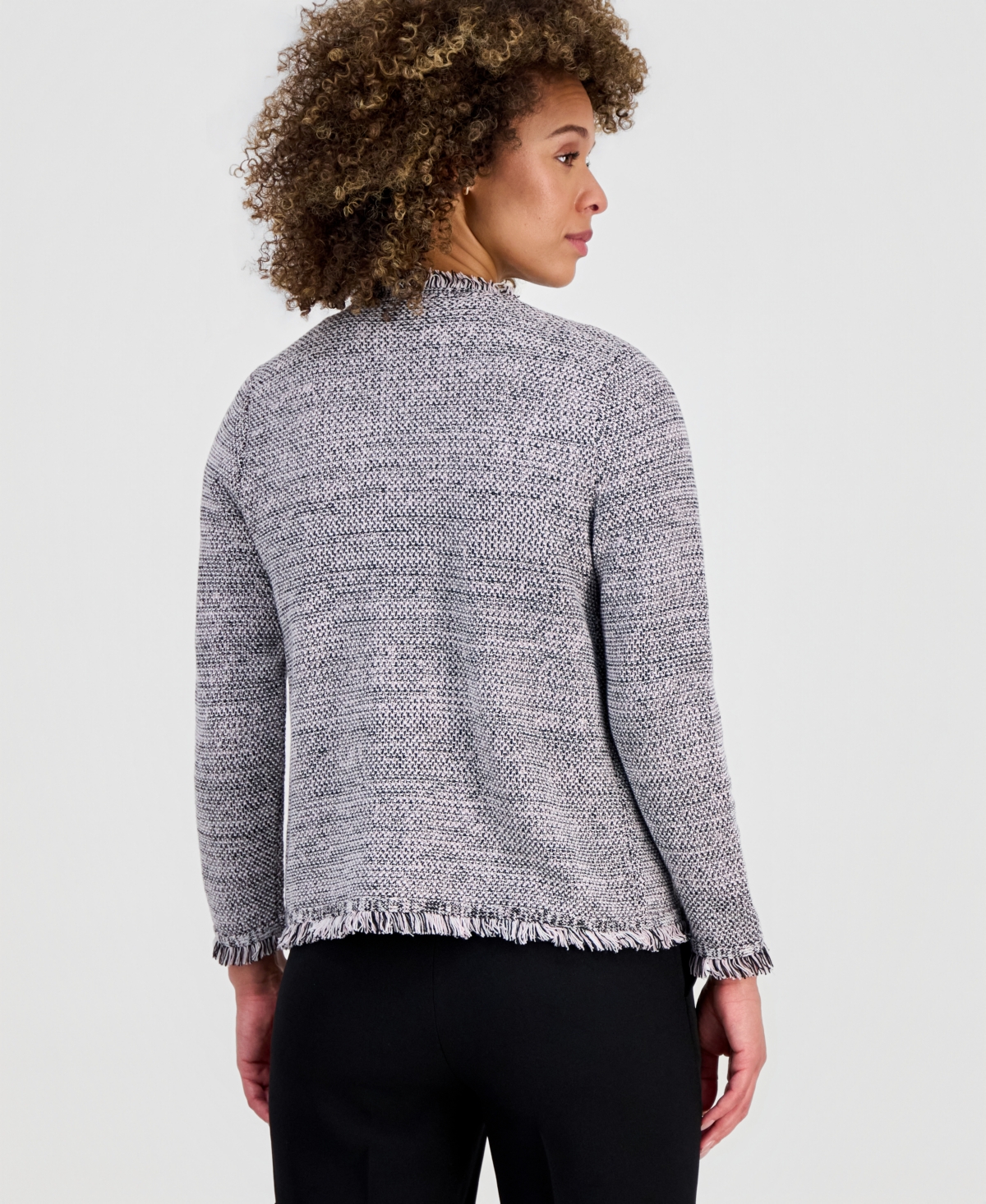 Kasper Women's Tweed Fringed Cardigan Jacket