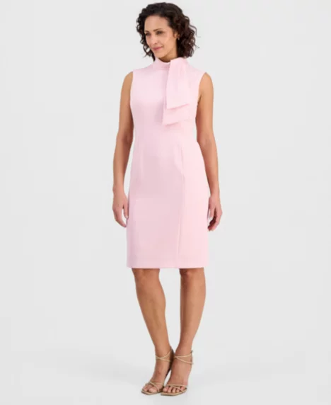Women's Tie-Neck Sleeveless Sheath Dress, Regular & Petite - Tutu Pink