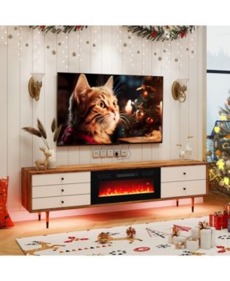 36 Inches Electric Fireplace Heater Recessed with LED Strip Lights and Remote Control