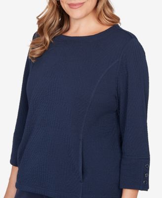 Plus Size Abstract Textured Pucker Knit Boxy Top