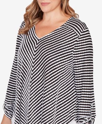 Plus Size Mitered Scallop Stripe Tunic Top