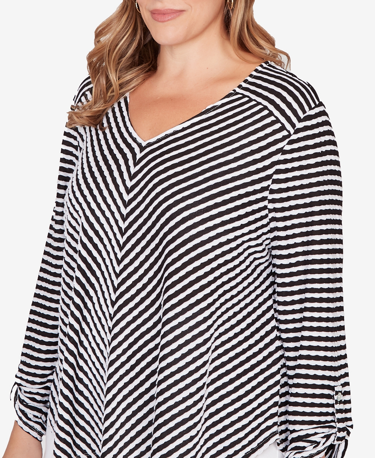 Ruby Rd. Plus Size Mitered Scallop Stripe Tunic Top In Multi