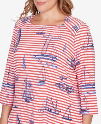 Plus Size Striped Sailboat Knit Top