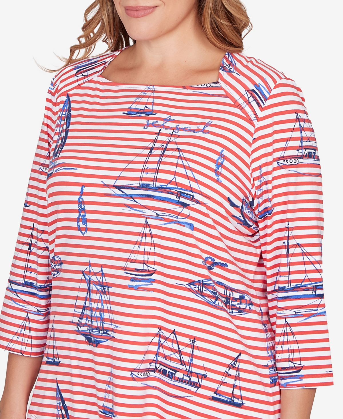 Ruby Rd. Plus Size Striped Sailboat Knit Top In Red