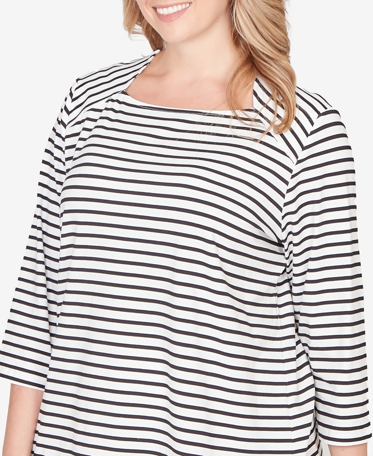 Ruby Rd. Plus Size Classic Marine Stripe Knit Top In White