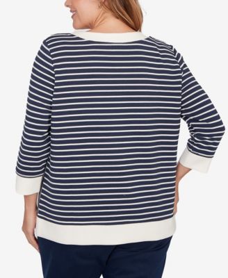 Plus Size Striped Popover Pocket Top