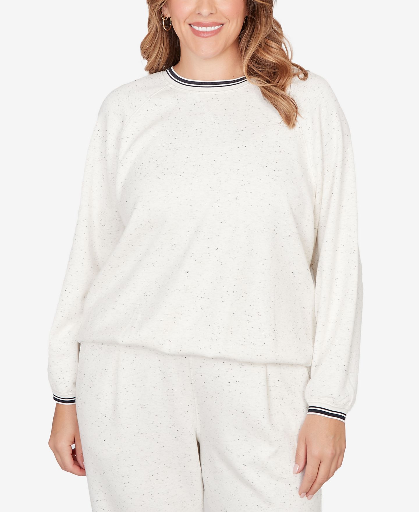 Женский свитер Ruby Rd. Plus Size Bubble Hem Fleck Knit Pullover Top, цвет: Слоновая кость разноцветный — фото 1