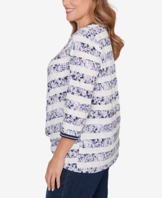 Plus Size Floral Stripe Twist Front Knit Top