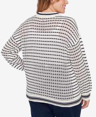 Plus Size Mesh Stitch Zip Sweater Jacket
