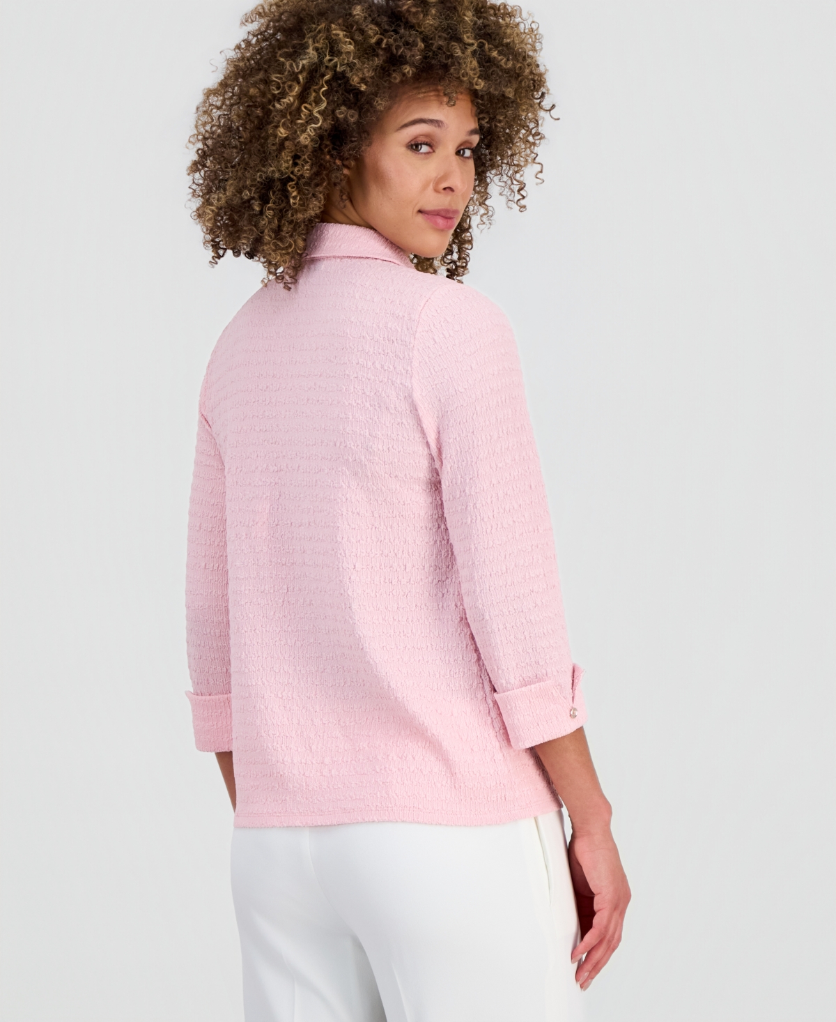 3Q Button Frt Top With Split Cuff