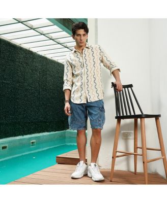 Men's Off White Zigzag Pattern Full Sleeve Cotton Blend Shirt