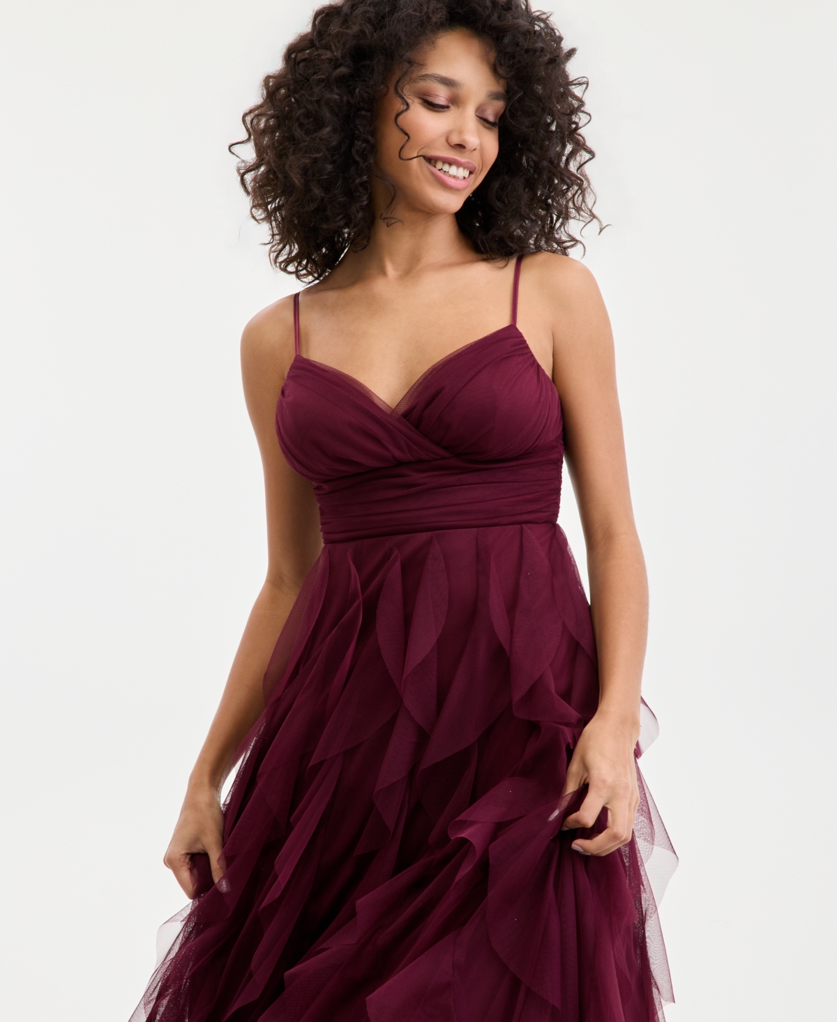 pear culture Juniors' Strappy V-Neck Lace Ball Gown