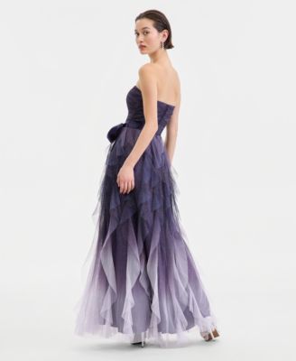 Juniors' Corkscrew-Ruffled Strapless Gown