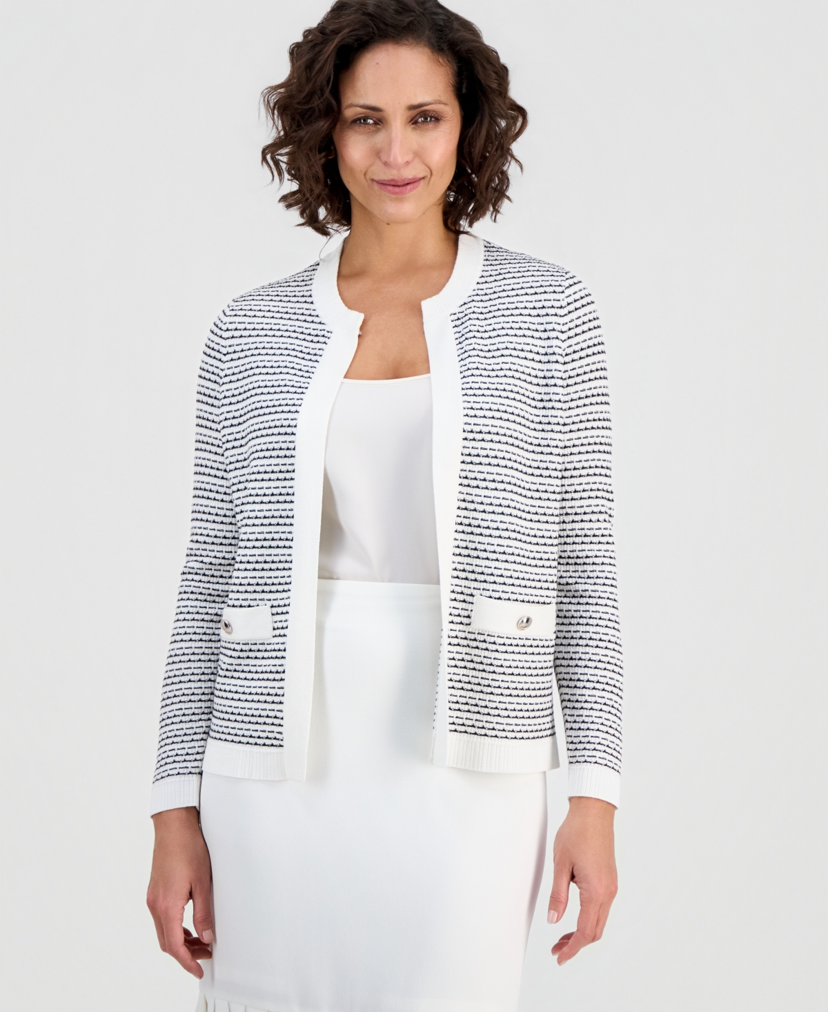 Kasper Women's Striped Kissing-Front Cardigan