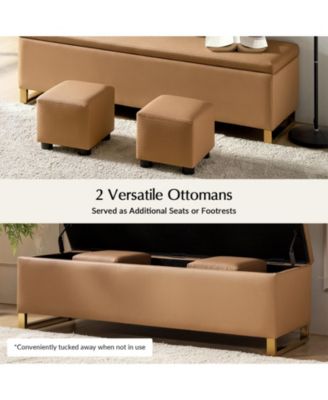 Flora Modern 60" Wide Storage Bench with Two Ottomans