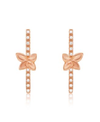 Sterling Silver Cubic Zirconia Flower Accent Line Drop Earrings