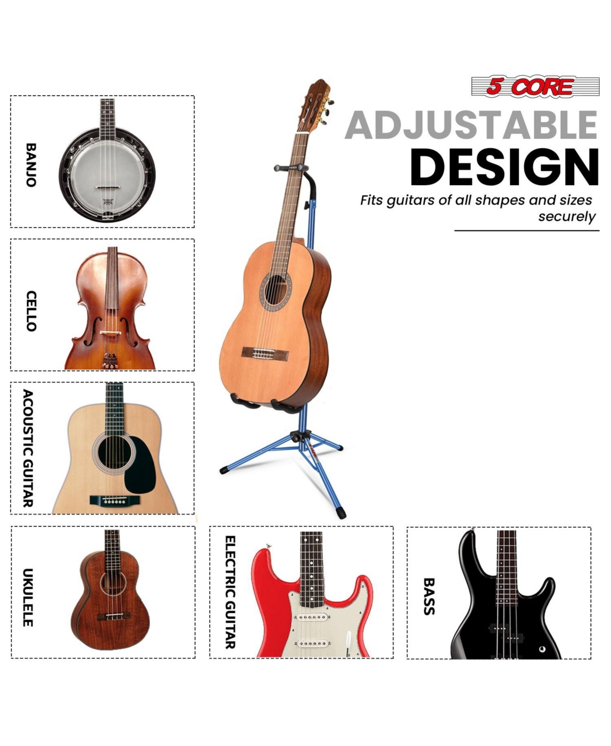 5Core Guitar Stand Pair Floor Folding Holder Soporte Para Guitarra for Acoustic Electric Bass