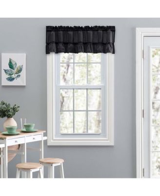 Ellis Stacey Solid Color Window 1.5" Rod Pocket High Quality Fabric Ruffled Filler Valance 54"x13" Black