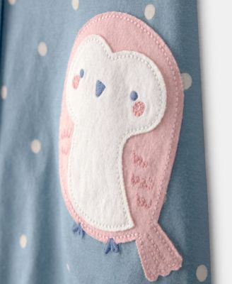 Baby Girls' All-Over Dots Printed and Owl Graphic Snap-Up Romper