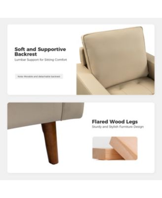 Mid-century Modern Elizabeth Genuine Leather Armchair with Wood Flared Legs