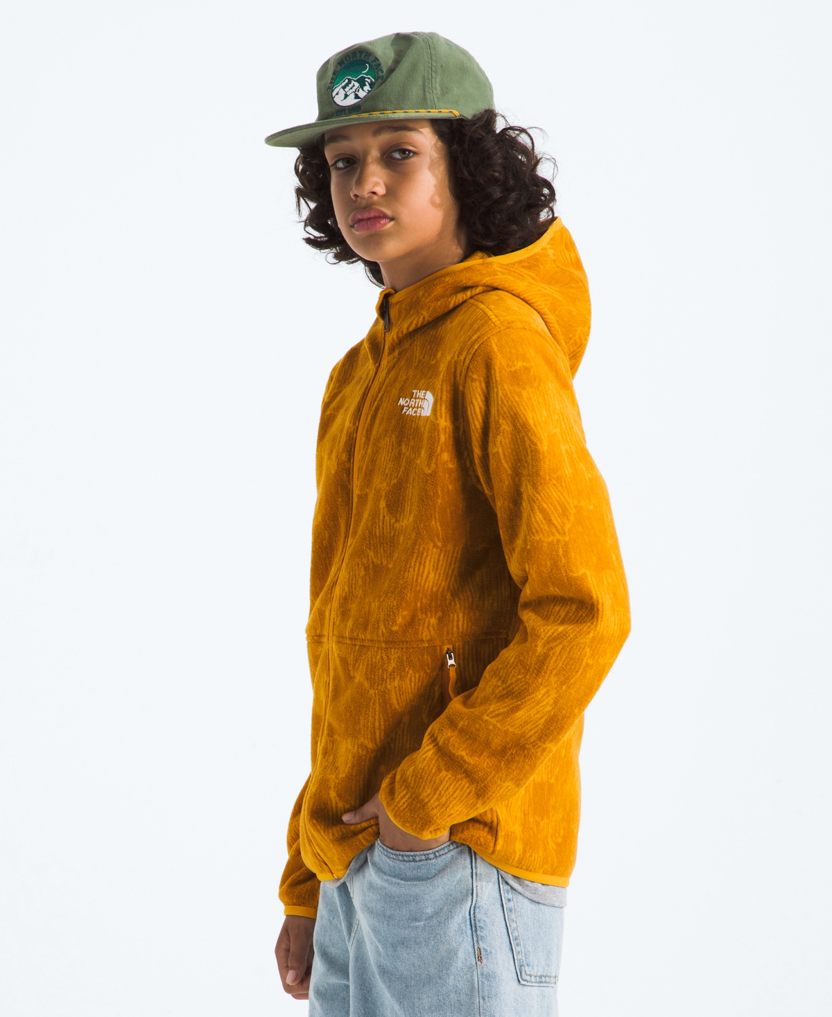 The North Face Boys And Girls 8-20 Glacier Full-zip Printed Hooded Jacket In Gold