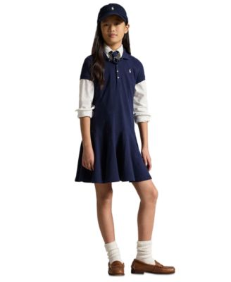 Girls' 7-16 Cotton Mesh Short-Sleeve Polo Dress