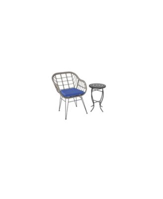 3 PC Faux Rattan Basket Chair Set With Mosiac Accent Table