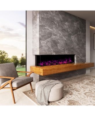 50" 3-Sided Electric Fireplace,Wall Mount/Recessed,WiFi & App Control,RGB Flame,1500W/3000W