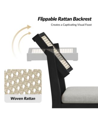 Bert Modern Dining Chair with Woven Rattan Backrest and Solid Wood Legs