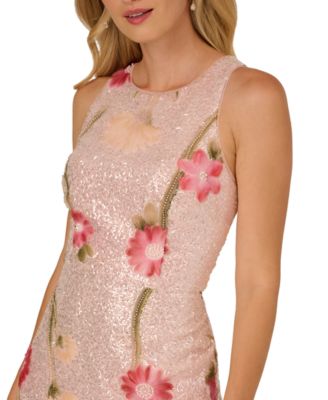 Women's Sequin Detail Floral Column Sleeveless Dress