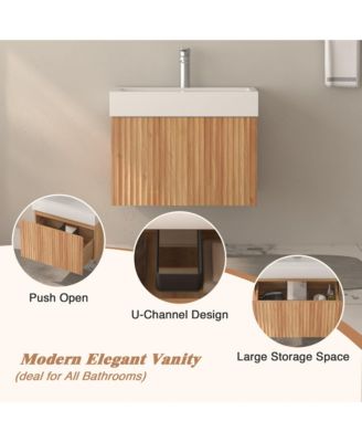 Boyel Living Bathroom Vanity – Wall-Mount, Floating Cabinet, Acacia Finish, Sink & Basin, Plywood Build